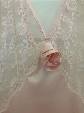 Vintage 70s Val Mode Deadstock Lace Nightgown Peach Maxi Romantic USA M